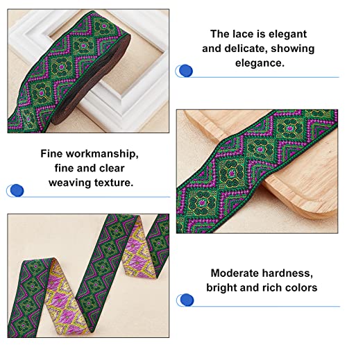 Fingerinspire 7.7 Yard 2 Inch 51Mm Ethnic Embroidery Ribbons Dark Green Jacquard Ribbon With Flower And Geometric Pattern, Vintage Woven Fabric Trim For Garment Accessories, Diy Crafts And Bow Making #TOP4