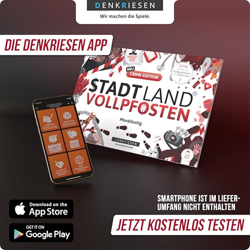 Stadtkrimis Exit Escape Stadtführung DENKRIESEN - Stadt Land VOLLPFOSTEN® - Crime Edition - Mordslustig. | DIN A4 Spielblock | Ab 12 Jahren | Stadt Land Fluss | Familienspiel | 50 Blatt | Partyspiel | Geschenk | Spaß