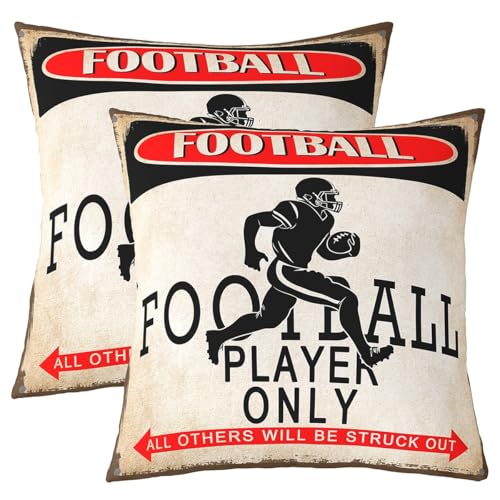Loussiesd Juego de 2 fundas de almohada de 50 x 50 cm con diseño de fútbol americano, para niños, mujeres, hombres, jugadores de fútbol americano, decoración de sala de juegos, ropa de cama con