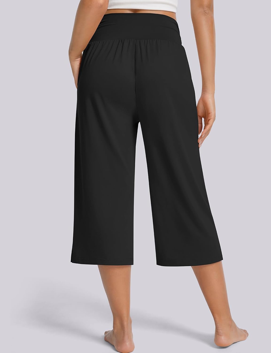 UEU Women's Summer Capris Yoga Pants for Women High Waisted Casual Wide Leg Loose Soft Pajamas with Pockets - Image 4