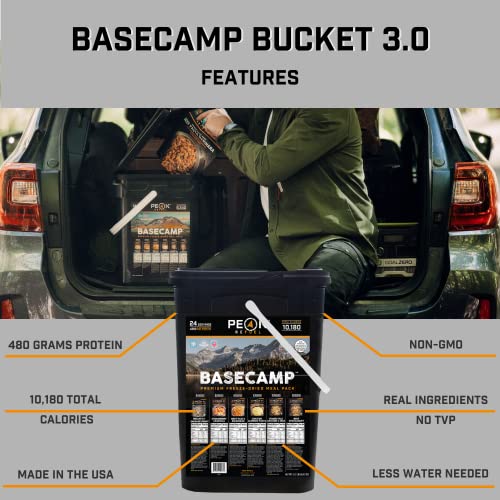 Peak Refuel Basecamp Bucket 3.0 | 480g Protein | 10180 Calories | 100% Real Meat | Premium Freeze Dried Backpacking & Camping Food | 24 Servings | Ideal MRE Survival Meal