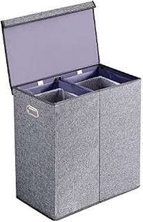 BRIAN & DANY 150L Double Laundry Baskets with Lid, Fabric Laundry Hamper, Foldable Clothes Bag with Removable Liners, Grey