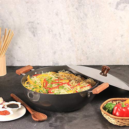 Image of Wonderchef Ebony Hard Anodized 34 cm Deep Kadhai with Lid | 8 L| 3.25 mm Thick| Ideal for Healthy Stir-Frying, Saute, Curry | Black