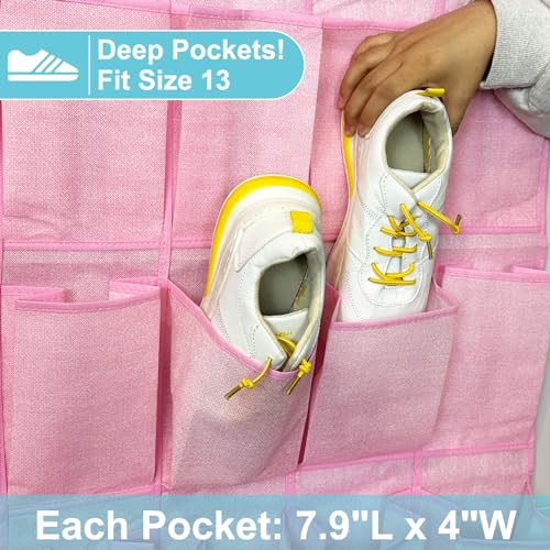 35 Pockets Over the Door Shoe Organizer, Hanging Door Shoe Rack for Closet, Large Shoe Storage Holder Zapateras Organizer for Shoes (Pink) by homyfort - Image 6