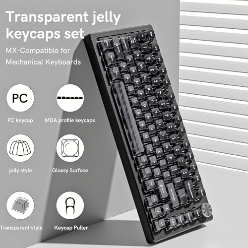 Image of dagaladoo Clear keycaps,Transparent Keyboard keycaps,Jelly Key caps Set,Shine Through keycap,MDA Profile Keyboard caps for Mx Switches Mechanical Keyboard(Dark Grey,115-keys)