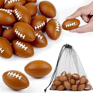 Aodaer 24 Pack Mini Football Stress Balls with Drawstring Mesh Bag Fidget Toys for Adults Soft Foam Balls for Sports Party Favor Gifts