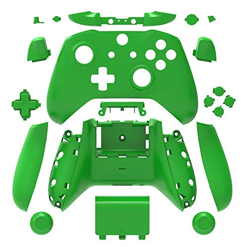 eLUUGIE Replacement Matte Housing Full Shell Set Faceplates ABXY Buttons RB LB Bumpers + Right/Left Rails for Xbox One S Slim Controller (3.5 mm Headphone Jack) S Controller Repair Parts (Green)