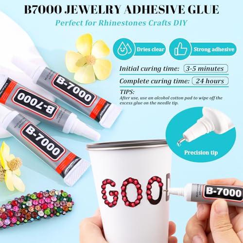 Image of 6100Pcs Resin Rhinestones for Crafting with 2Pcs 10ml B7000 Jewelry Glue, 1 Box Flatback Crystals Diamond (Dark Red) for Bedazzling Crafts DIY Nail Art,Non Hotfix Gems for Clothing Shoes Tumblers