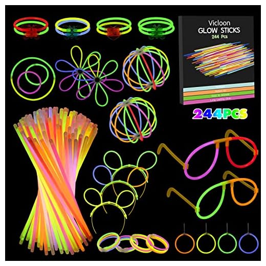 Vicloon Barras Luminosas,244pcs Pulseras, con Conectores,Varitas Fluorescentes para Fiesta Carnaval Festival