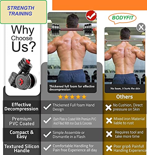 Image of Bodyfit 3 in 1 Convertible Dumbbells Set Home Gym Set with Weight Plates + one Extension Barbell, 2x14inch Star nut Adjustable D. Rods, Home Exercise Set, (8Kg Weight Plates(2kgx4))