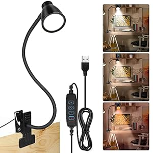 Lampe de lecture avec pince USB, 28 LED 360 °, col de cygne flexible, 3 températures de couleur, 10 niveaux de luminosité, protection des yeux, lampe de bureau pour enfants, lit de nuit, voyage