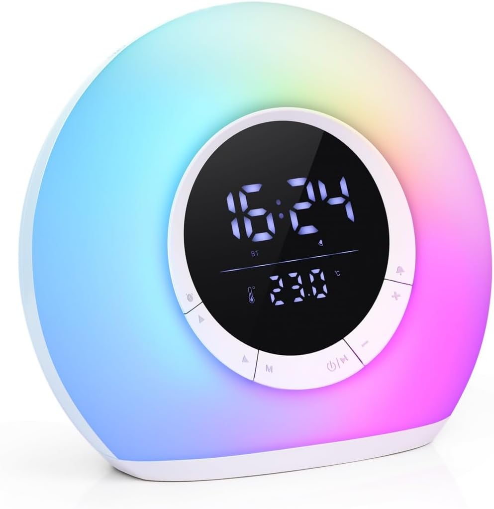 Children’S Sleep Training Clock with RGB Lights, Adjustable Wake-Up Light and Speaker