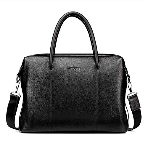 Leder Aktentasche Slim Crossbody 14inch Laptoptasche für Männer & Frauen,Schwarz