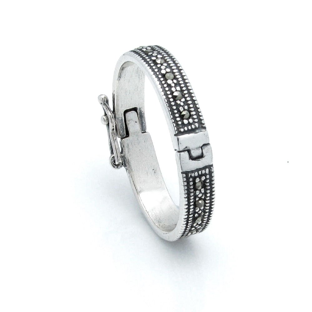 Dreambell 925 Sterling Silver Oval Marcasite Connector Pearl Necklace Shortener Enhancer Clasp with Safety Lock