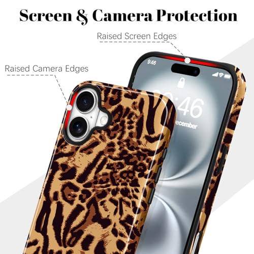 Image of Magnetic for iPhone 16 Case for Women Men, Brown Leopard | Cute Cheetah Pattern Design [Compatible with MagSafe] 2-Layer Hybrid Shockproof Glossy Protective Cover