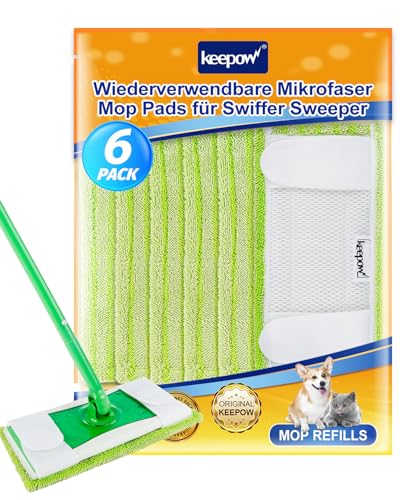 KEEPOW 6 Stück Bodentücher Nass für Swiffer Feuchte Bodentücher Nass Trockenmopps, Mikrofaser Wet Bodentücher Trocken Tücher Wiederverwendbar Waschbar