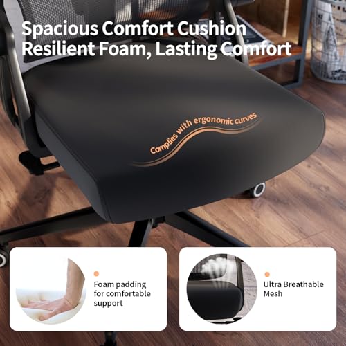 Monhey Ergonomischer Bürostuhl Schreibtischstuhl, Schwarz – Ansicht 6