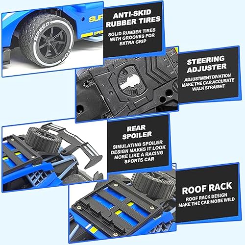 Image of Sidak 1:16 Scale RC Toy Car with Long Range 2.4 Ghz Joystick Remote Control - High Speed Durable Sports Vehicle with Rechargeable Battery - Ideal for Kids & Beginners (Blue)