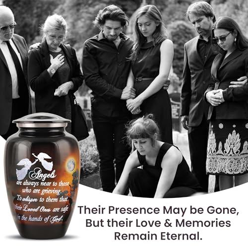 Image of Handcrafted Angel Quote Large Urn for Ashes Adult Male & Female with Velvet Bag | Funeral Cremation Urns for Human Ashes Adult Man | Decorative Memorial Burial Urns up to 220 lbs