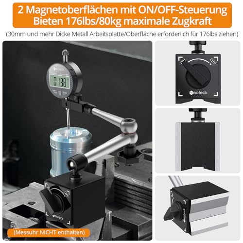 Neoteck Magnetstativ Messstativ für Messuhr Mit Zentralklemmung Magnetische Messuhr Basis Ständer Halter Messstativ 80 kg max. Zugkraft