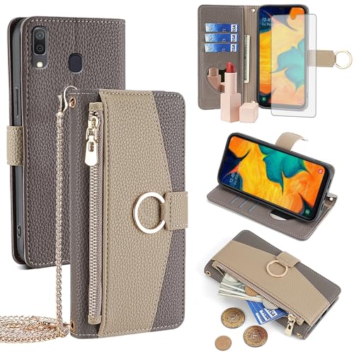 Coque portefeuille Samsung A20 A30 multifonction avec anneau et bandoulière
