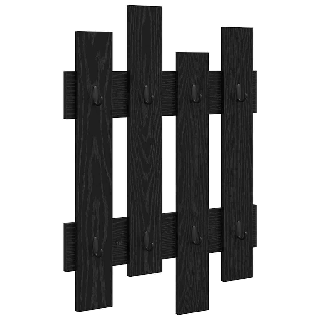 Black Oak Floating Wall Shelf with 4 Hooks | Measures 23.6 x 1.2 x 32.3 inches, crafted from engineered wood for space-saving storage in entryways and bedrooms.