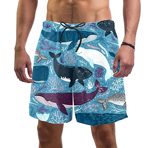 Short de bain homme à motif marin imprimé baleines bleues