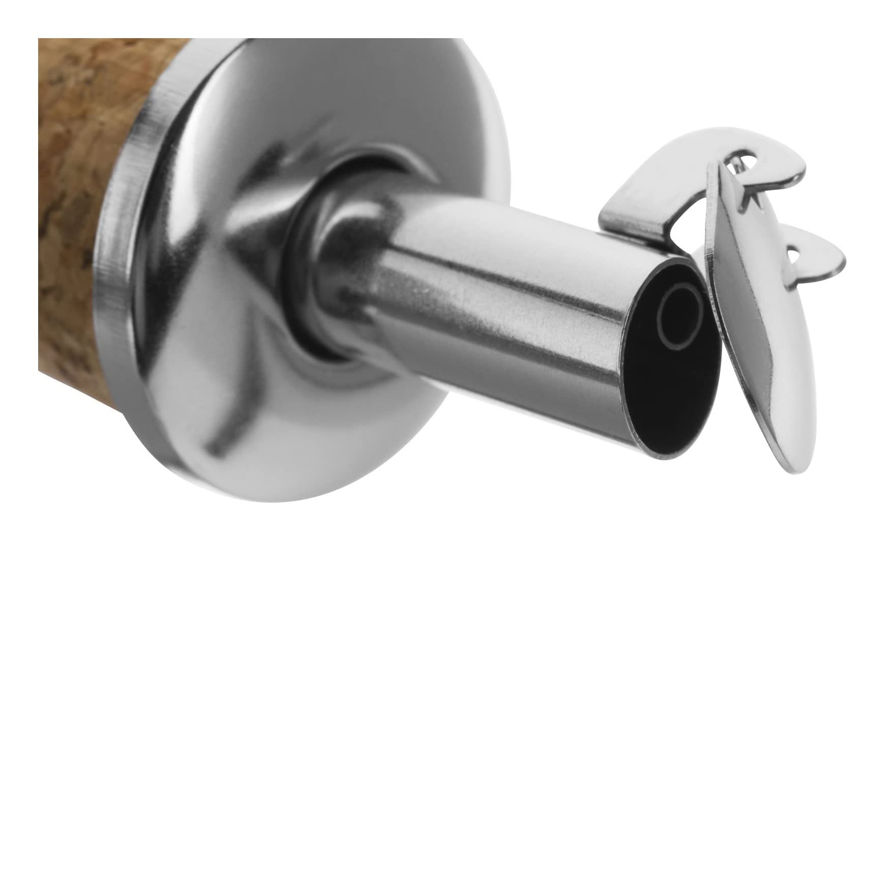 Westmark 4 Beccucci per Bottiglie di Liquori e Olio + 4 Tappi di Ricambio, Corti, Metallo/Acciaio Inossidabile, Tappi in Sughero Naturale, Inox Gastro, Argento, 457022E3