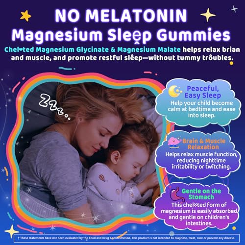 Image of Kids Sleep Gummies, NO Melatonin Sleep Aid Gummies w / Magnesium Glycinate, Magnesium Malate, L-Theanine, Lavender, B6, Zinc, D3K2 for Restful Sleep, Relax Brain & Muscle, Immune Support, Non-GMO 1Pack