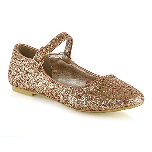 ESSEX GLAM Women Flats Mary Jane Sparkly Glitter Close Toe Wedding Shoes Bridal Evening Dressy Party
