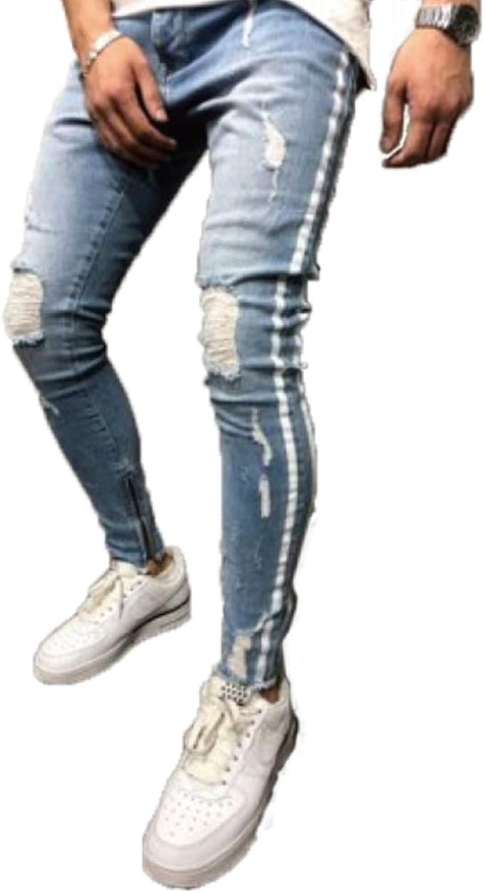 Amazon Kiz デニム ダメージ 加工 クラッシュ スキニー 細身 ビンテージ ライン 丈 ストレッチ メンズ ジーンズ 通販