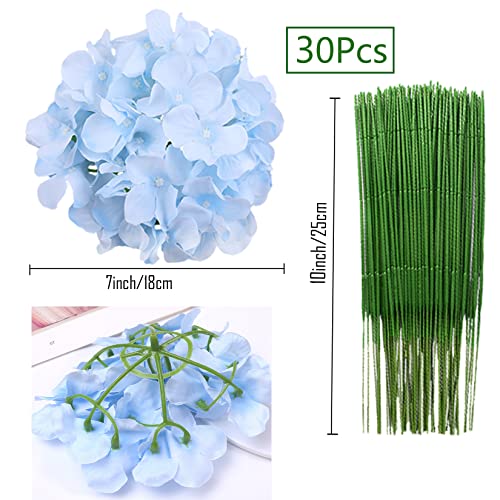 FagusHome 30 Pcs Silk Hydrangea Heads Artificial Flowers Heads and Stems Fake Hydrangea Flowers for Home Wedding Decor (Blue) - Image 2