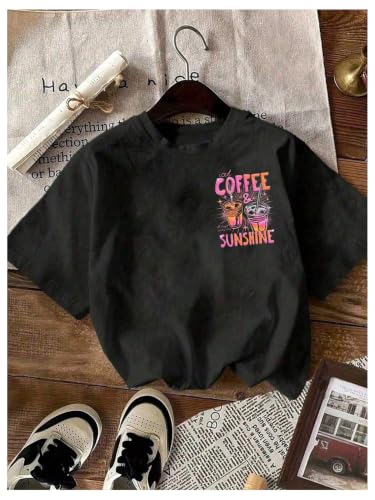Image of RoseSeek Women's Graphic Letter Tee Crew Neck Drop Shoulder Trendy Summer T Shirt Short Sleeve Vintage Car Print Top