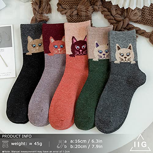 Image of IIG 5 Pairs Women's Vintage Style Thick Wool Warm Winter Crew Socks