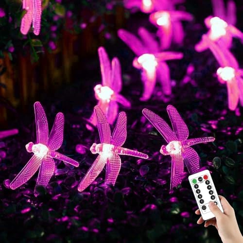 Guirlande lumineuse libellule rose 3m 30 LED étanche à piles avec télécommande