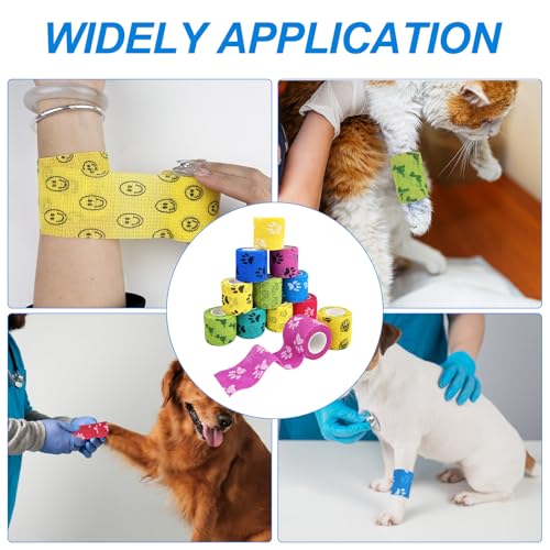 Lixiluxia 12 Rollen Selbstklebender Verband, Gipsbinden Selbstklebend, Elastische Binde, Selbsthaftende Bandage Hund Vet, Fixierbinde, Haftbandage, Pferd Bein Klebeverband, 5cm*4,5m per Rollen
