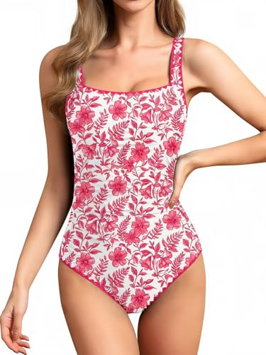 Image of Upopby Women's Vintage Padded Push up One Piece Swimsuits Tummy Control Bathing Suits Plus Size Swimwear