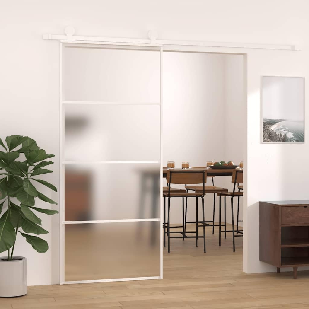 Białe drzwi przesuwne 90 x 205 cm, szkło ESG, aluminium
