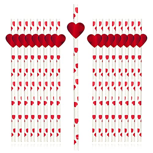 AKH® Pajitas de papel con estampado de corazón,Paquete de 20,Paji...