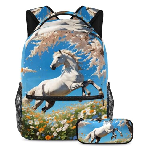 Sac à dos cheval 29.4x20x40cm ergonomique avec trousse scolaire