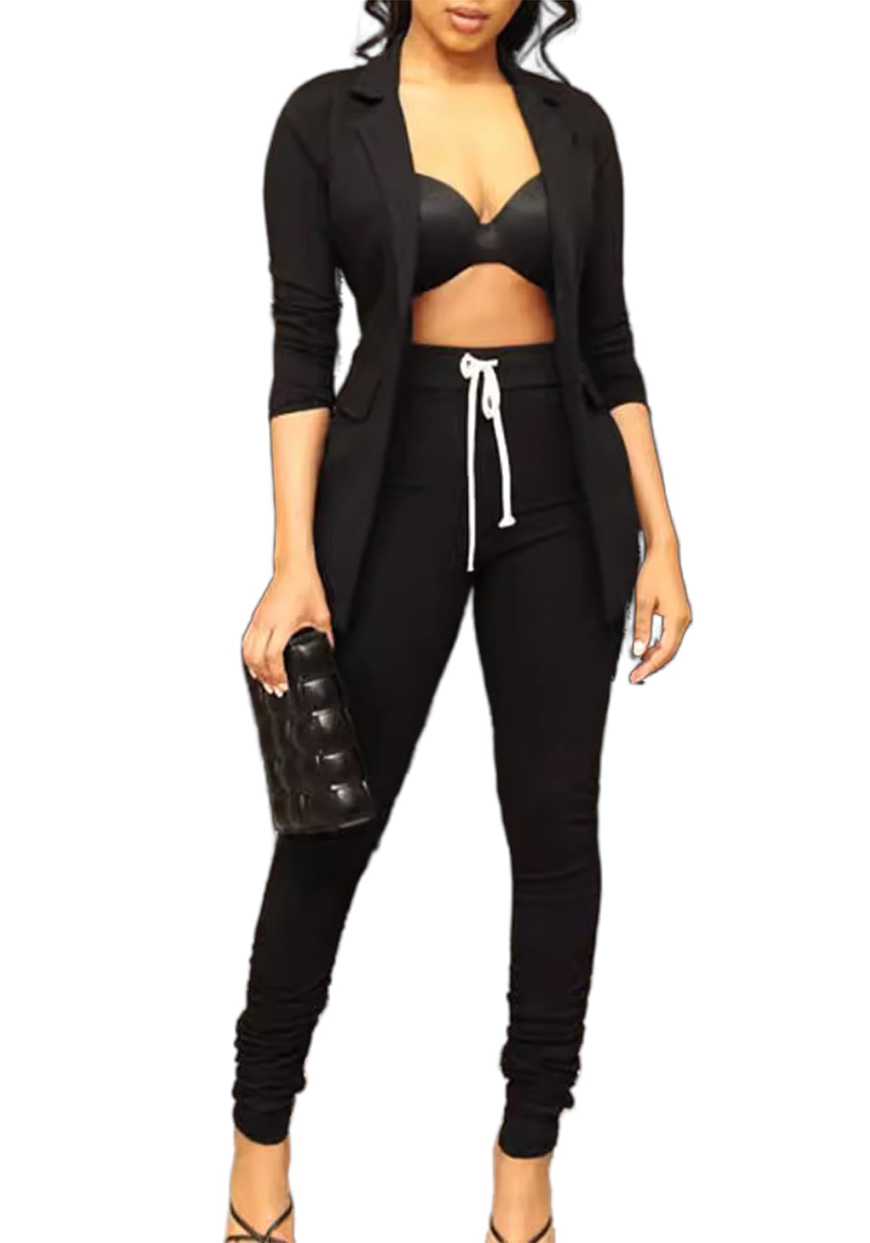 Womens 2 Piece Outfits Blazer Suit Solid Long Sleeve Blazer and Pants Business Office Lady Suits Sets
