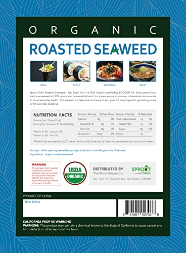 Sprout Talk Premium Organic Roasted Seaweed Sushi Nori-50 Full Sheets #TOP1