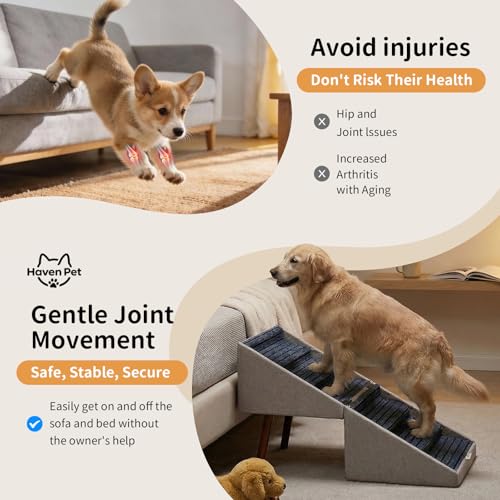 Image of Dog Stairs for High Bed, 2-in-1 Ottoman Dog Stairs, 21 Inch Working Height, 6 Steps and Non-Slip Design for Large Dogs, Wooden Pet Furniture