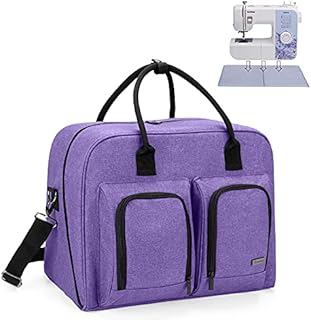 Teamoy Sewing Machine Carrying Case, Padded Sewing Machine Bag with Bottom Wooden Board Pad Compatible for Most Standard Sewing Machines and Accessories, Purple