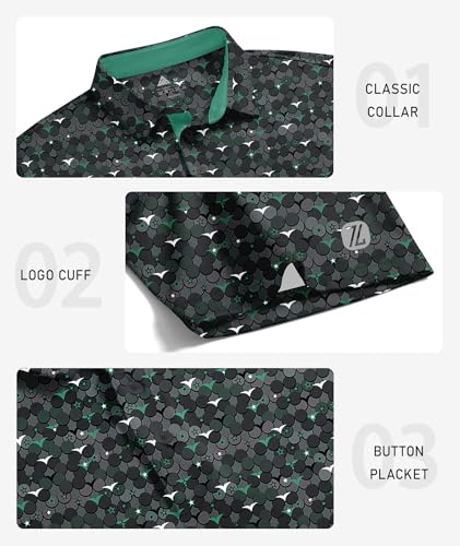 Image of ZITY Mens Golf Polo Shirts Short Sleeve UPF 50+ Performance Moisture Wicking Print Pattern Casual Collared Golf Shirt for Men