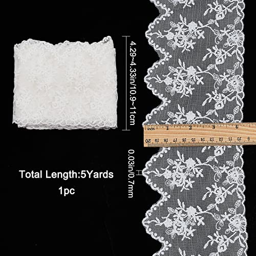 GORGECRAFT 5 Yards 4.3 Inch Wide Lace Edge Trim Ribbon Floral Lace Ribbon White Flowers Embroidered Tulle Edging Trimmings for DIY Sewing Crafts Dress Tablecloth Hair Band Wedding Decorations - Image 2