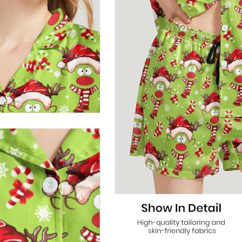 Image of Silk Satin Pajama Set for Women Summer Lounge Pjs Sets 2 Piece Suit Ladies Button Down Tops And Shorts Sleepwear