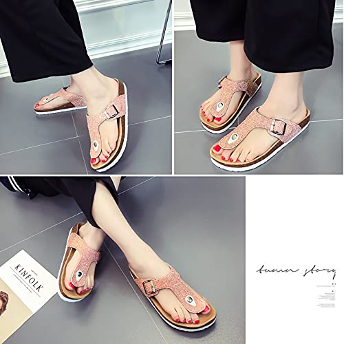 Techcity Women'S Cork Footbed Slides Comfort Flat Sandals Adjustable Summer Slip On Slides Leather Flip Flops thumb #3