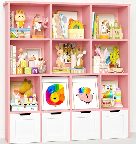 IRONCK Kinderregal Bücherregal mit verdeckte Klapptür (Rosa)
