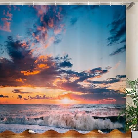 JOOCAR Waterproof Tropical Shower Curtain Cover